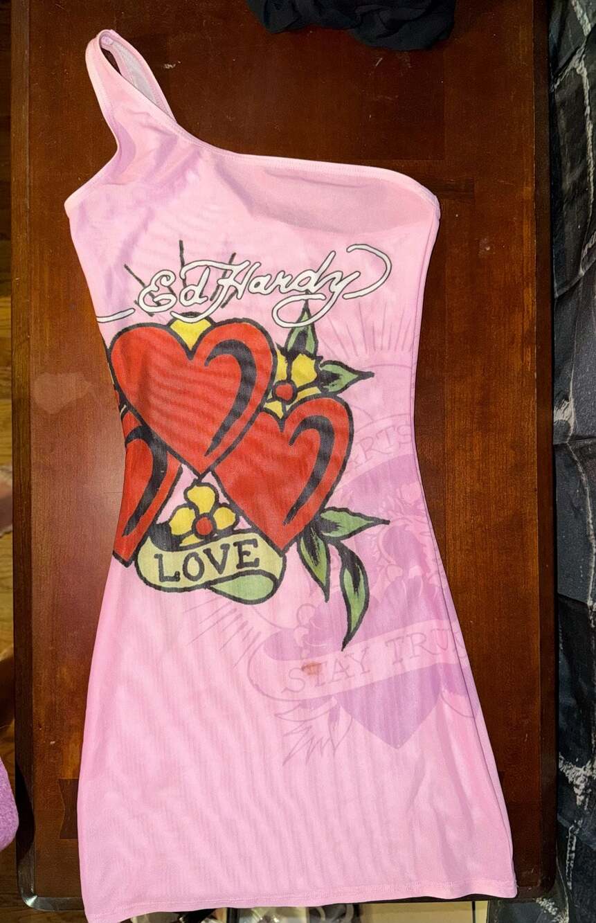 Ed Hardy One Shoulder Mesh Dress - Pink